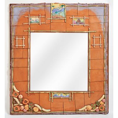 Alain Girel Magnificent Ceramic Mirror by Alain Girel for Hermes