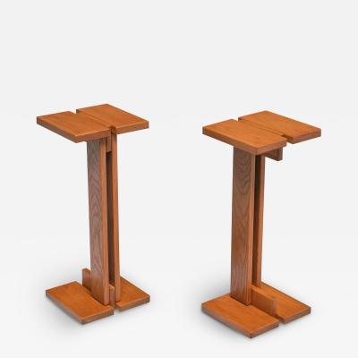 Alain Ladroit Pair of Alain Ladroit Side Tables in Solid Elm Maison Regain France 1970s