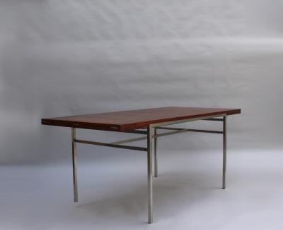 Alain Richard FINE FRENCH 1950S EXTENDABLE CHROME AND ROSEWOOD TABLE BY ALAIN RICHARD