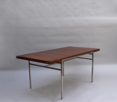 Alain Richard FINE FRENCH 1950S EXTENDABLE CHROME AND ROSEWOOD TABLE BY ALAIN RICHARD