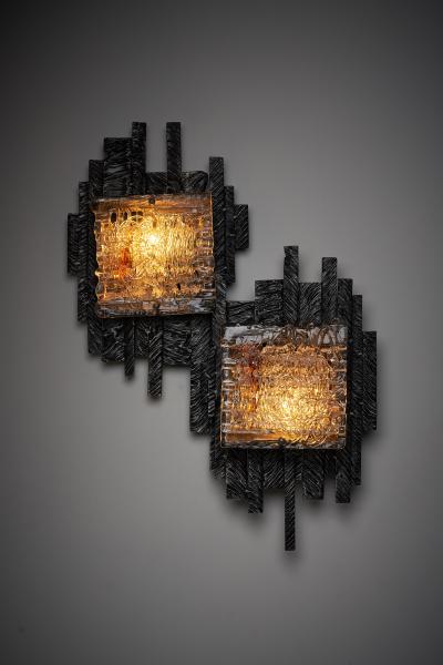 Albano Poli Albano Poli for Poliarte Brutalist Glass and Metal Wall Lamp 1970s