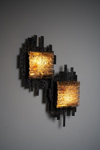 Albano Poli Albano Poli for Poliarte Brutalist Glass and Metal Wall Lamp 1970s