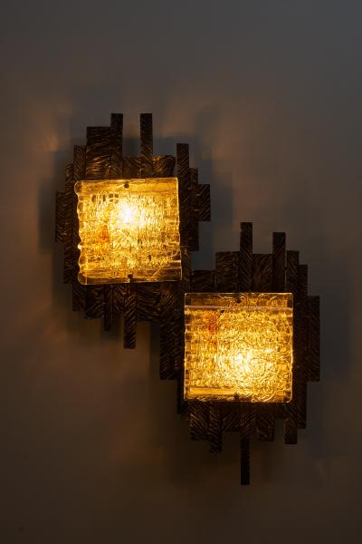 Albano Poli Albano Poli for Poliarte Brutalist Glass and Metal Wall Lamp 1970s