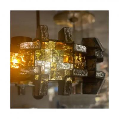 Albano Poli Albano Poli for Poliarte Hammered Murano Glass Wrought Iron Chandelier 1970s