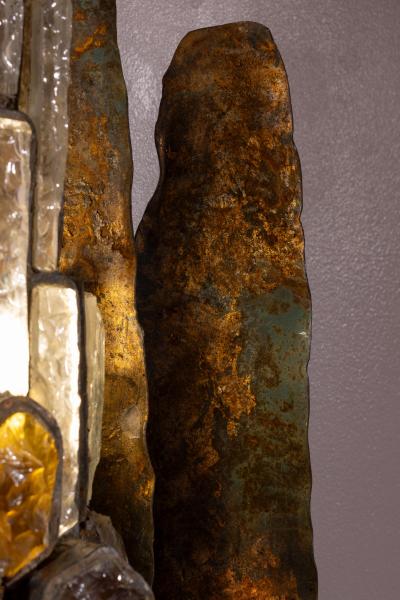 Albano Poli Albano Poli large Brutalist Wall Sconce in Metal and Crystal Poliarte 1970s