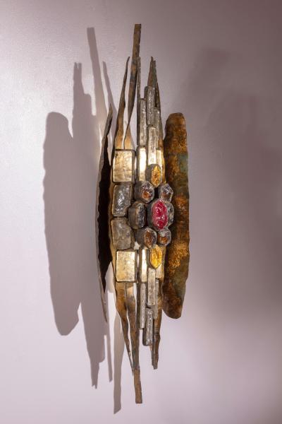 Albano Poli Albano Poli large Brutalist Wall Sconce in Metal and Crystal Poliarte 1970s