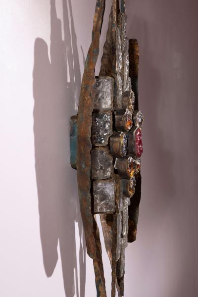 Albano Poli Albano Poli large Brutalist Wall Sconce in Metal and Crystal Poliarte 1970s