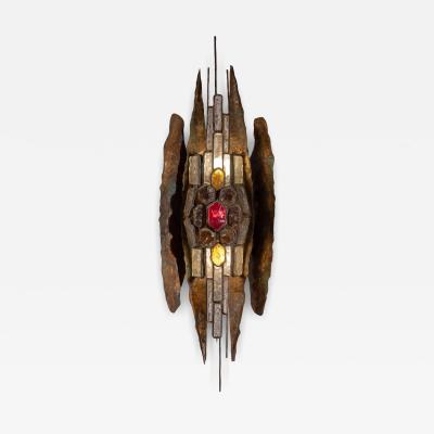 Albano Poli Albano Poli large Brutalist Wall Sconce in Metal and Crystal Poliarte 1970s