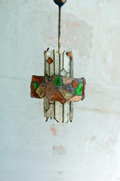 Albano Poli Colored Glass and Brass Chandelier