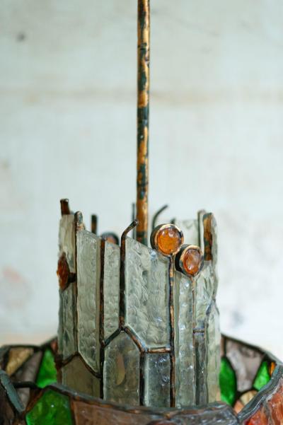 Albano Poli Colored Glass and Brass Chandelier