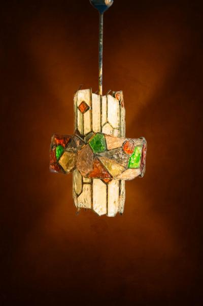 Albano Poli Colored Glass and Brass Chandelier