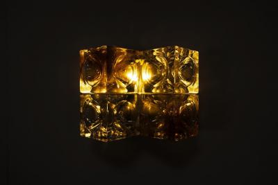 Albano Poli Poliarte Wall Applique Amber and Cristallo Glass Italy 1970s