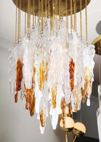 Albano Poli Vintage Albano Poli Clear Frost and Amber Poliarte Leaf Glass Chandelier