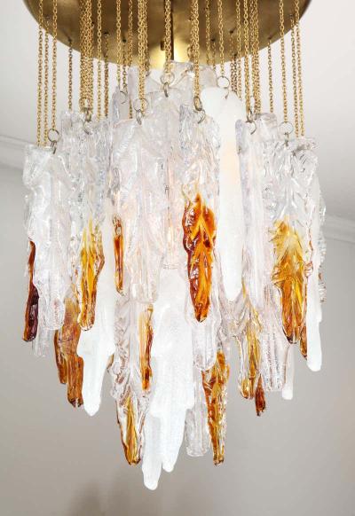 Albano Poli Vintage Albano Poli Clear Frost and Amber Poliarte Leaf Glass Chandelier
