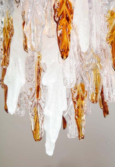 Albano Poli Vintage Albano Poli Clear Frost and Amber Poliarte Leaf Glass Chandelier