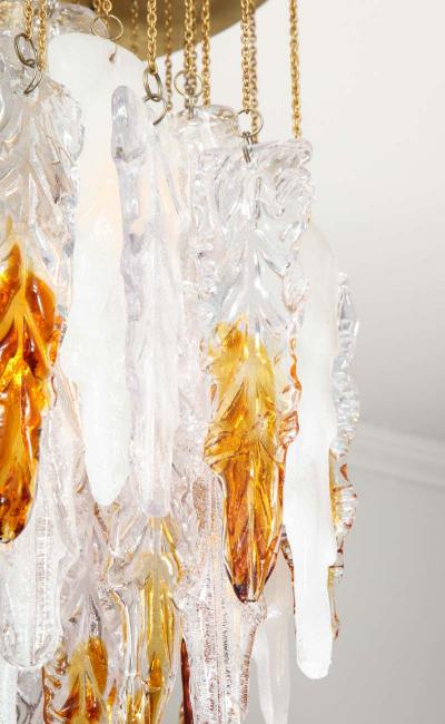 Albano Poli Vintage Albano Poli Clear Frost and Amber Poliarte Leaf Glass Chandelier