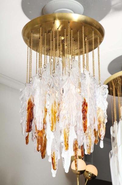 Albano Poli Vintage Albano Poli Clear Frost and Amber Poliarte Leaf Glass Chandelier