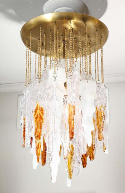 Albano Poli Vintage Albano Poli Clear Frost and Amber Poliarte Leaf Glass Chandelier