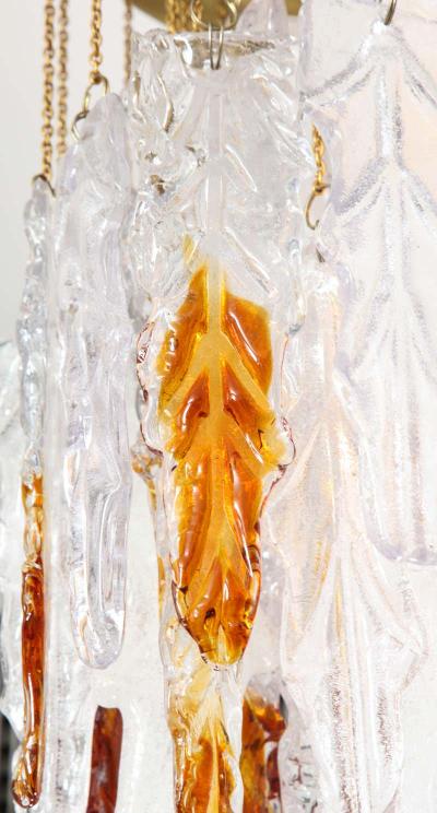 Albano Poli Vintage Albano Poli Clear Frost and Amber Poliarte Leaf Glass Chandelier