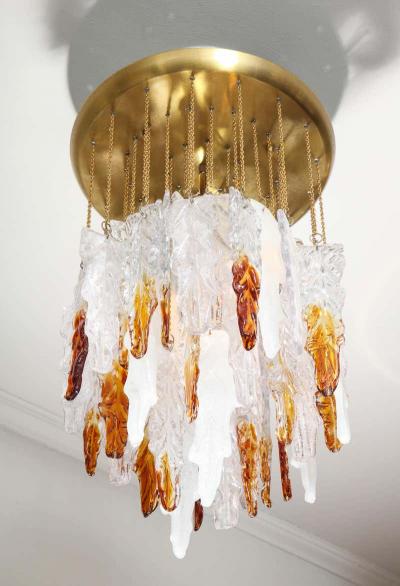 Albano Poli Vintage Albano Poli Clear Frost and Amber Poliarte Leaf Glass Chandelier