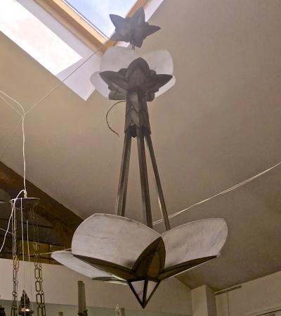 Albert Cheuret Albert Cheuret alabaster and silvered bronze 3 tier chandelier