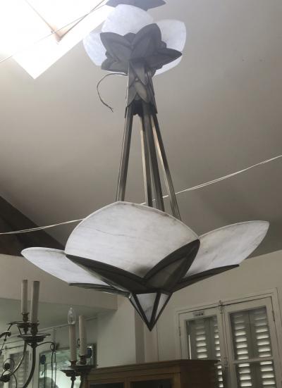 Albert Cheuret Albert Cheuret alabaster and silvered bronze 3 tier chandelier