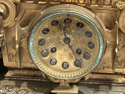 Albert Ernest Carrier Belleuse MONUMENTAL SUPERB FRENCH GILT AND PATINATED BRONZE ARTIST MODEL FIGURAL CLOCK