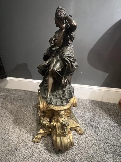 Albert Ernest Carrier Belleuse MONUMENTAL SUPERB FRENCH GILT AND PATINATED BRONZE ARTIST MODEL FIGURAL CLOCK