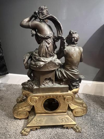 Albert Ernest Carrier Belleuse MONUMENTAL SUPERB FRENCH GILT AND PATINATED BRONZE ARTIST MODEL FIGURAL CLOCK