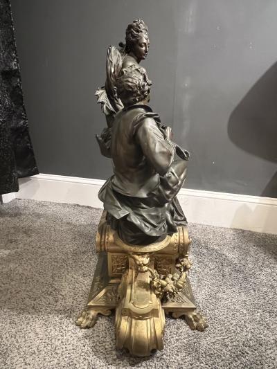 Albert Ernest Carrier Belleuse MONUMENTAL SUPERB FRENCH GILT AND PATINATED BRONZE ARTIST MODEL FIGURAL CLOCK