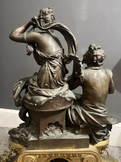 Albert Ernest Carrier Belleuse MONUMENTAL SUPERB FRENCH GILT AND PATINATED BRONZE ARTIST MODEL FIGURAL CLOCK