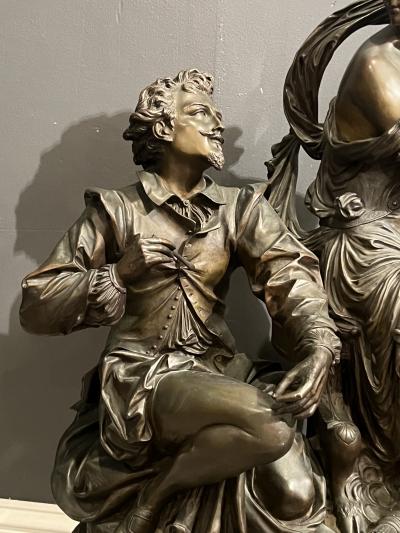 Albert Ernest Carrier Belleuse MONUMENTAL SUPERB FRENCH GILT AND PATINATED BRONZE ARTIST MODEL FIGURAL CLOCK