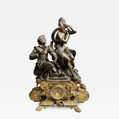 Albert Ernest Carrier Belleuse MONUMENTAL SUPERB FRENCH GILT AND PATINATED BRONZE ARTIST MODEL FIGURAL CLOCK