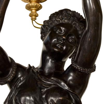 Albert Ernest Carrier Belleuse Monumental Pair of Rouge Marble Gilt and Patinated Bronze Figural Torch res