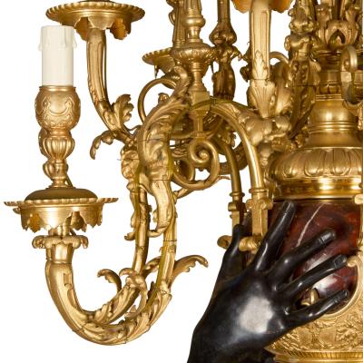 Albert Ernest Carrier Belleuse Monumental Pair of Rouge Marble Gilt and Patinated Bronze Figural Torch res