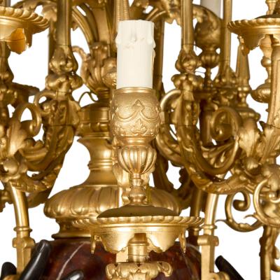 Albert Ernest Carrier Belleuse Monumental Pair of Rouge Marble Gilt and Patinated Bronze Figural Torch res