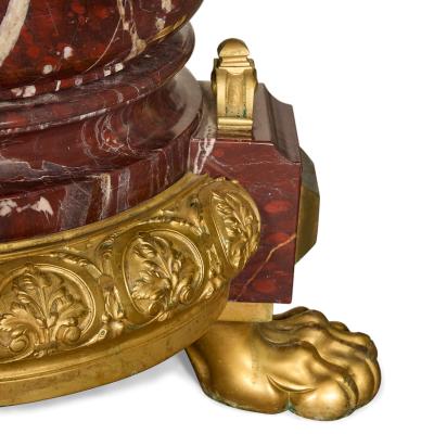 Albert Ernest Carrier Belleuse Monumental Pair of Rouge Marble Gilt and Patinated Bronze Figural Torch res