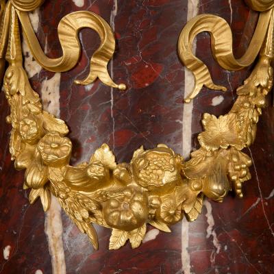 Albert Ernest Carrier Belleuse Monumental Pair of Rouge Marble Gilt and Patinated Bronze Figural Torch res