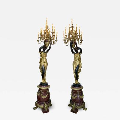 Albert Ernest Carrier Belleuse PAIR OF LARGE GILT PATINATED BRONZE TORCHIERES AFTER ALBERT ERNEST