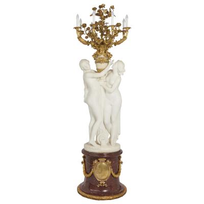 Albert Ernest Carrier Belleuse Very large antique marble ormolu candelabrum by Carrier Belleuse Barbedienne