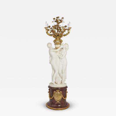 Albert Ernest Carrier Belleuse Very large antique marble ormolu candelabrum by Carrier Belleuse Barbedienne