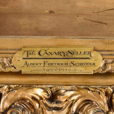 Albert Friedrich Schr der Large antique German oil painting of a canary seller by F Schr der