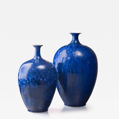 Albert Kiessling Pair of Albert Kiessling blue crystalline ceramic vases