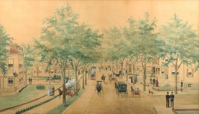 Albert Leroy Bodwell Rare Large Townscape View Elmwood Avenue Trolley Roger Williams Park 