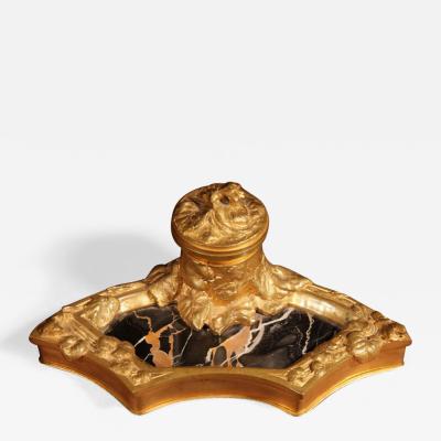 Albert Marionnet Gilded Bronze Art Nouveau And marble Inkwell 