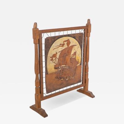 Albert Owlman Harrison Carved and Adzed Oak Fire Screen Attributed to Robert Thompson Mouseman