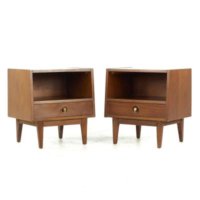 Albert Parvin Albert Parvin for American of Martinsville Walnut and Brass Nightstands Pair