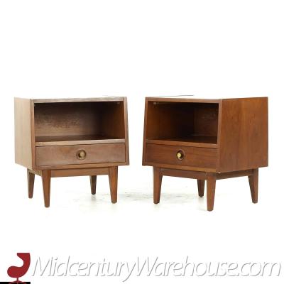 Albert Parvin Albert Parvin for American of Martinsville Walnut and Brass Nightstands Pair