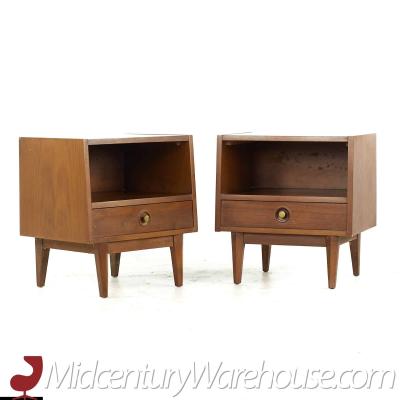Albert Parvin Albert Parvin for American of Martinsville Walnut and Brass Nightstands Pair