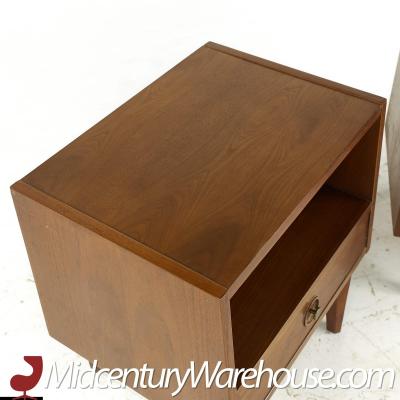 Albert Parvin Albert Parvin for American of Martinsville Walnut and Brass Nightstands Pair
